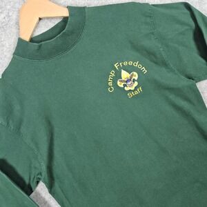 Vintage Camp Freedom Staff‎ Embroidered Long Sleeve Shirt Size M Green Mock Neck